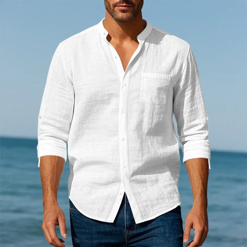 New Breathable Linen Men's Long Sleeve Shirt and Pants Spring Summer Autumn Outdoor Leisure Walking Beach Sport Outfit 1/2pieces