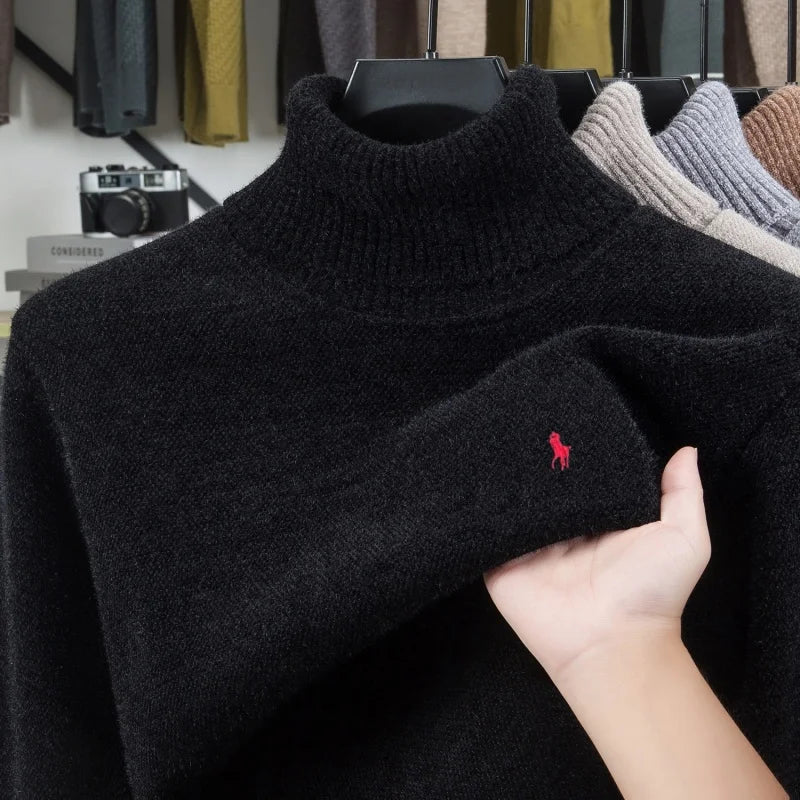 High end brand plush warm men's pullover knitted high neck comfort casual designer luxury pony embroidery fashion Paul sweater