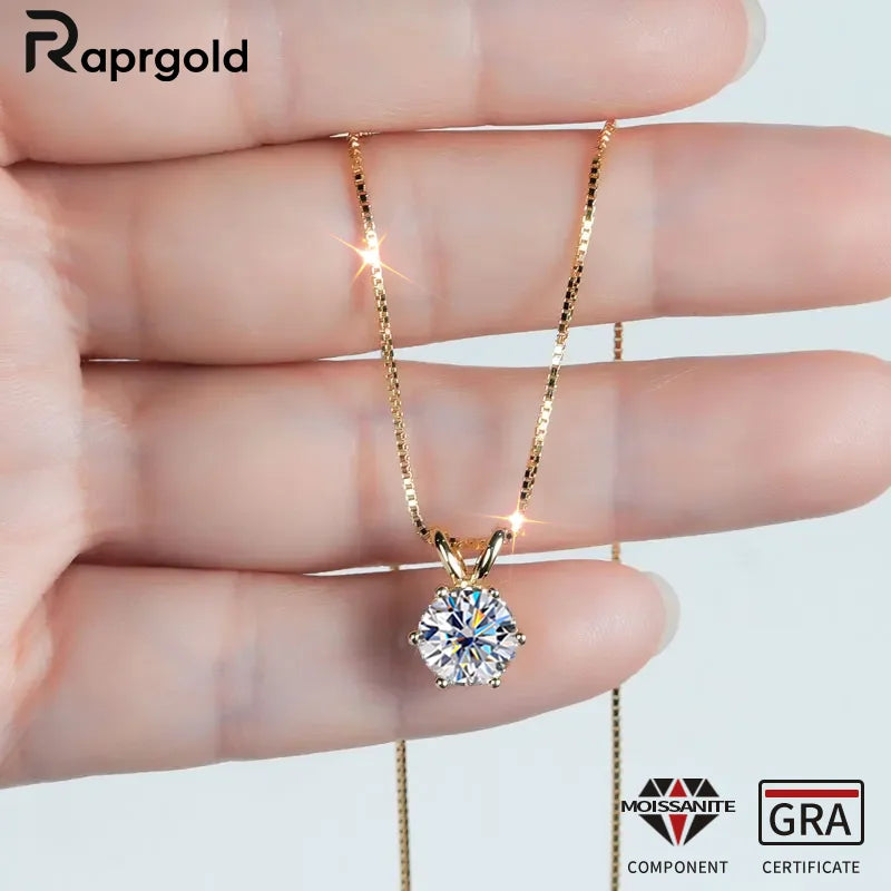 RAPRGOLD Certified 0.5-5ct Moissanite Pendant Necklaces S925 Sterling Silver Solitaire Necklace Chains For Women Jewellry Gifts
