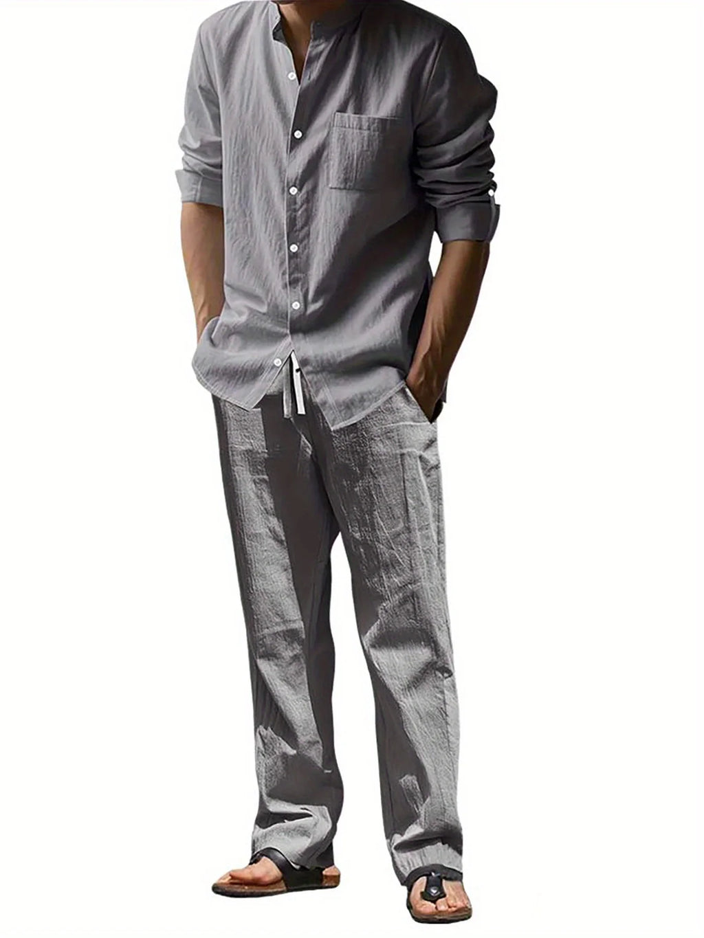 New Breathable Linen Men's Long Sleeve Shirt and Pants Spring Summer Autumn Outdoor Leisure Walking Beach Sport Outfit 1/2pieces