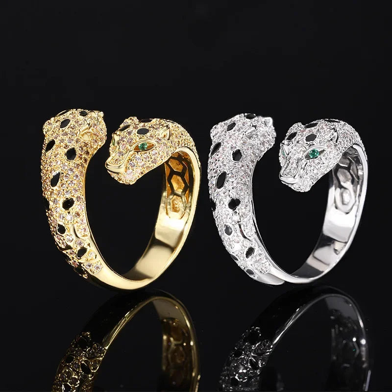 2024 New Jewelry European and American Retro Leopard Ring Fashion Personality Diamond S925 Silver Plated 18K Gold