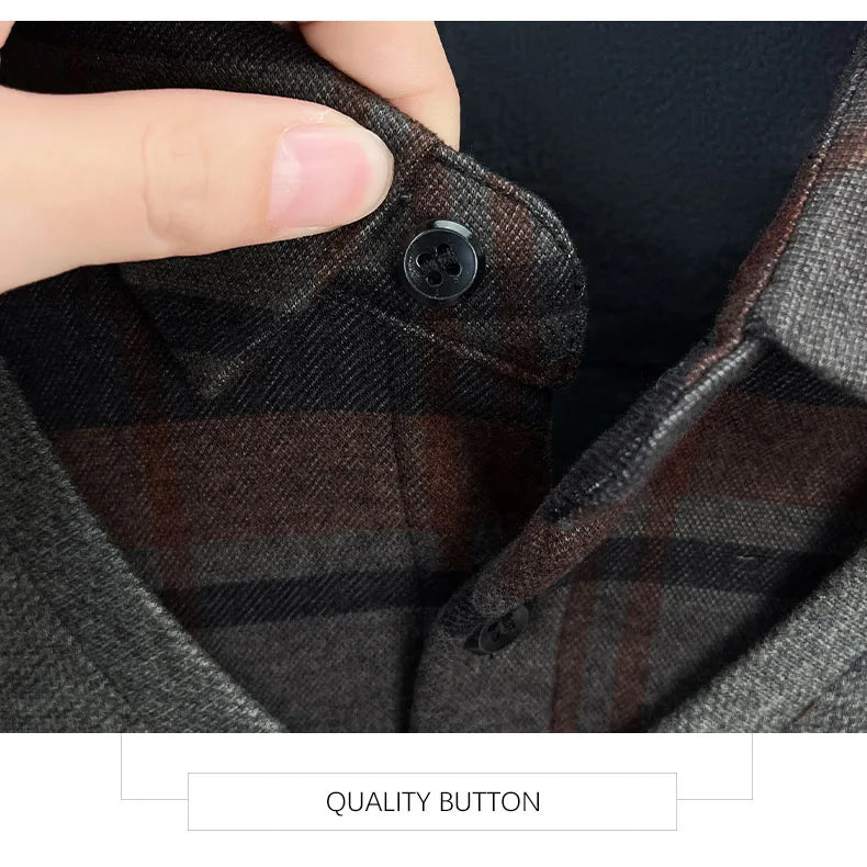 BROWON 2025 Elegant Winter T-shirt Men Thick Fleece Long Sleeve Turn Down Collar Fake Layered T-shirt Man Oversized Dad Clothes