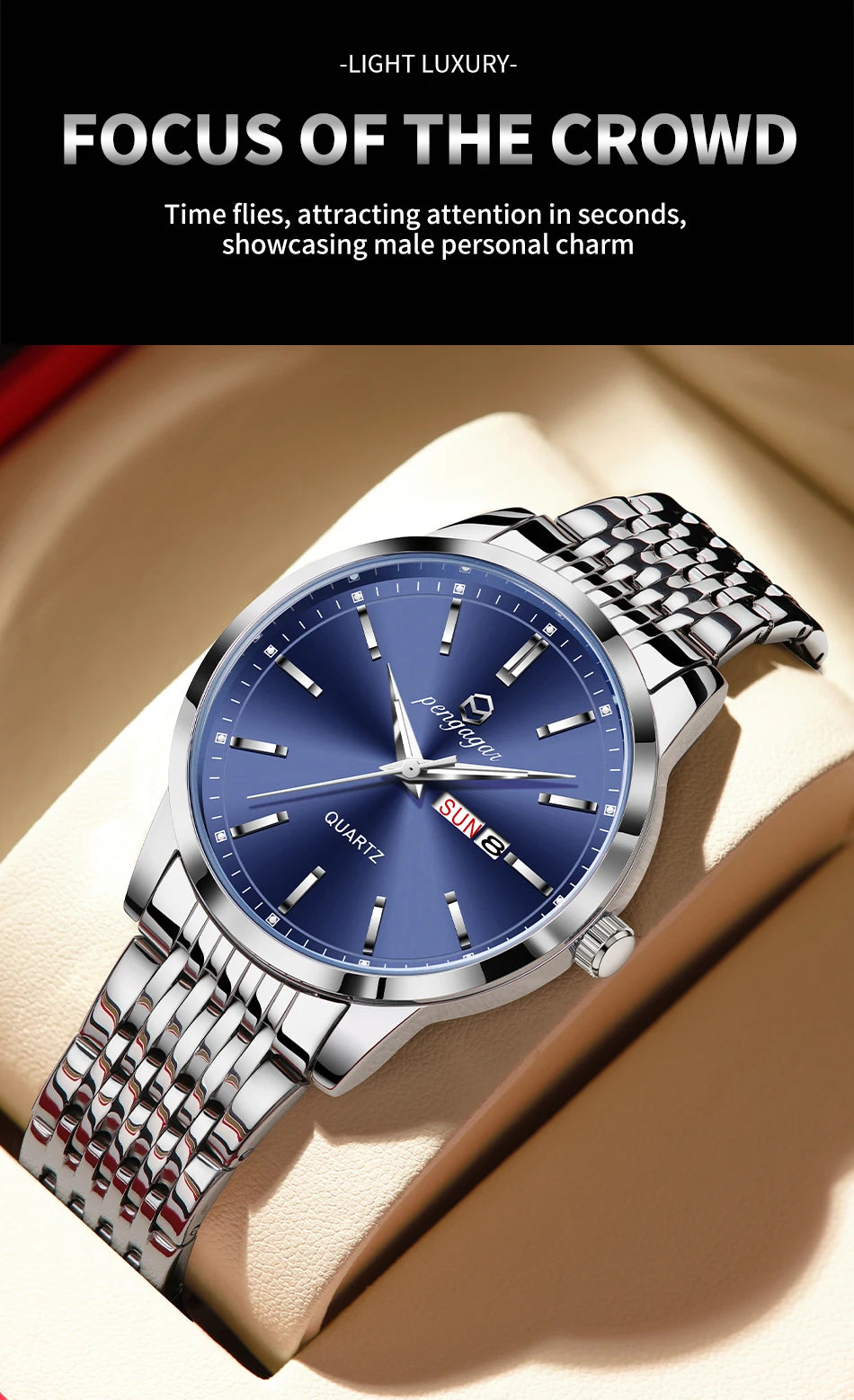 Factory Wholesale Luxury Watch For Man Waterproof Luminous Date Week Stainless Steel Men Watch Casual Quartz Men's Watches Male