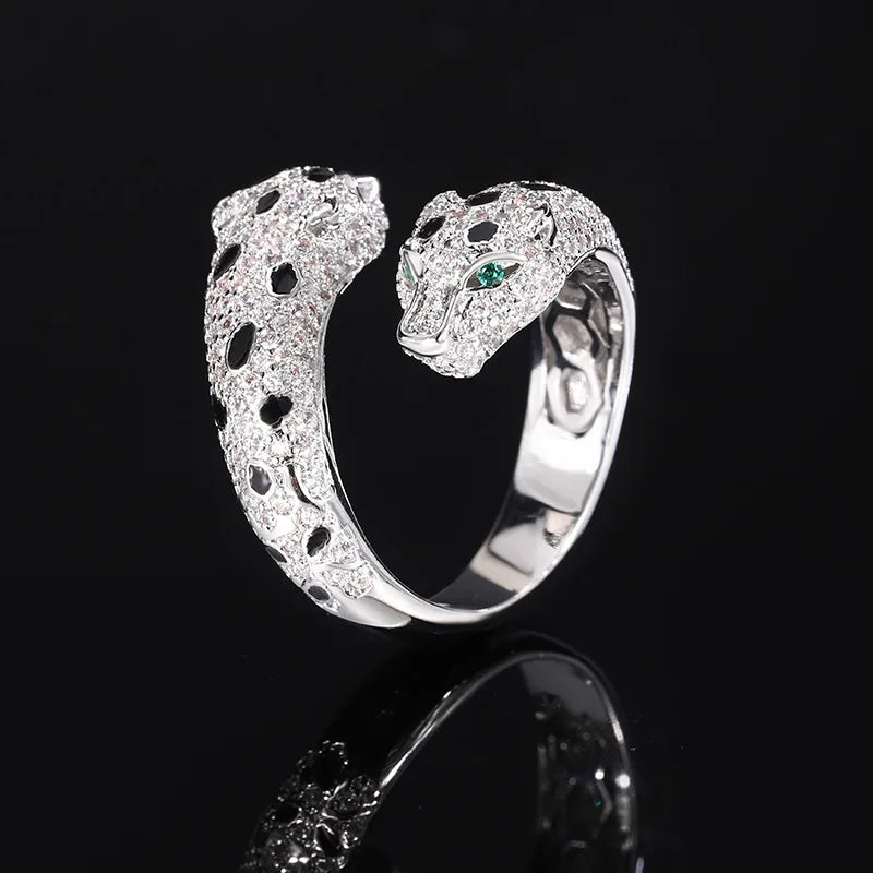 2024 New Jewelry European and American Retro Leopard Ring Fashion Personality Diamond S925 Silver Plated 18K Gold